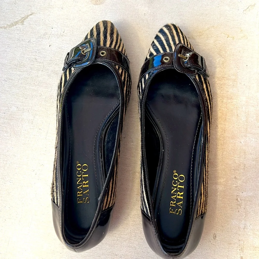 Franco Sarto Calf hair striped loafers with leather buckle 7